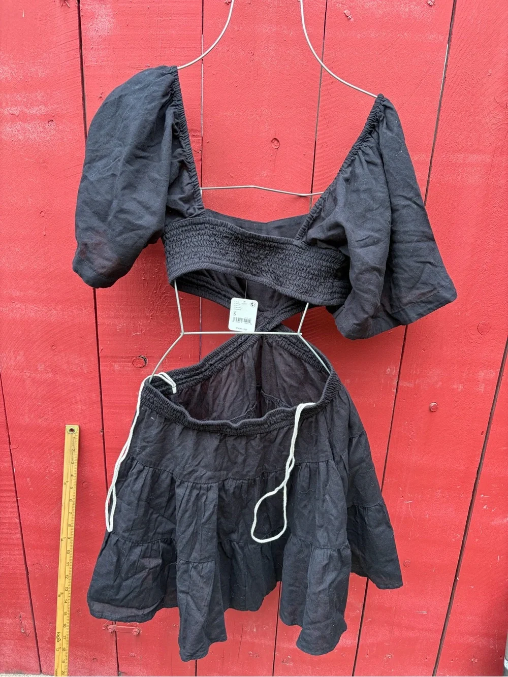 Free People Black Cutout Puff-Sleeve Mini Dress